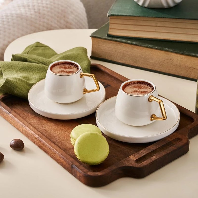 KARACA Saturn Gold Turkish Coffee Cup Set of 6, (12 Piece) Espresso Cups with Saucers - 3.3 oz Small Porcelain Modern Set - Ideal for Serving Greek, Arabic Coffee - Image 2